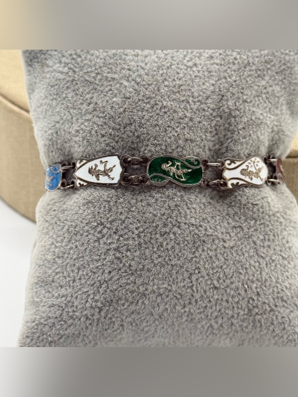 Vintage Sterling Silver MULTI-COLOR Enamel SIAM 9 Panel ladies bracelet Dancer